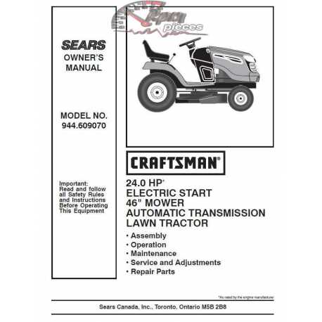 Manuel de pièces tracteur Craftsman 944.609070