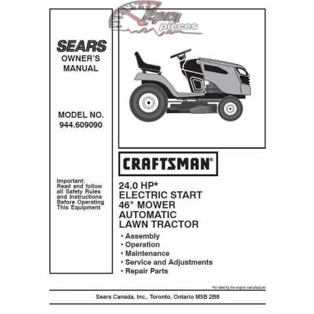 Manuel de pièces tracteur Craftsman 944.609090