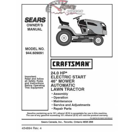 Manuel de pièces tracteur Craftsman 944.609091