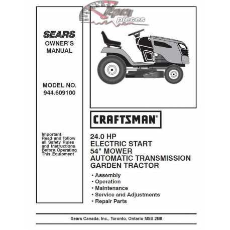 Manuel de pièces tracteur Craftsman 944.609100
