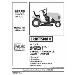 Manuel de pièces tracteur Craftsman 944.609161