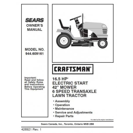 Manuel de pièces tracteur Craftsman 944.609161