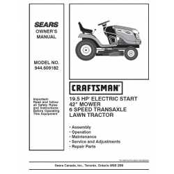 Manuel de pièces tracteur Craftsman 944.609182