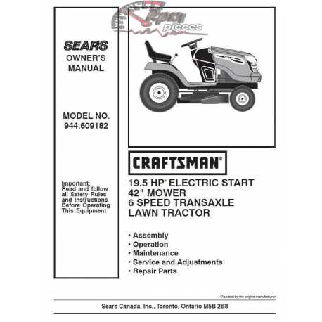Craftsman Tractor Parts Manual 944.609182