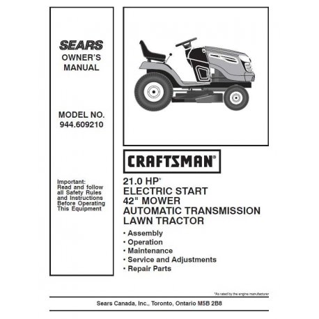 Craftsman Tractor Parts Manual 944.609210