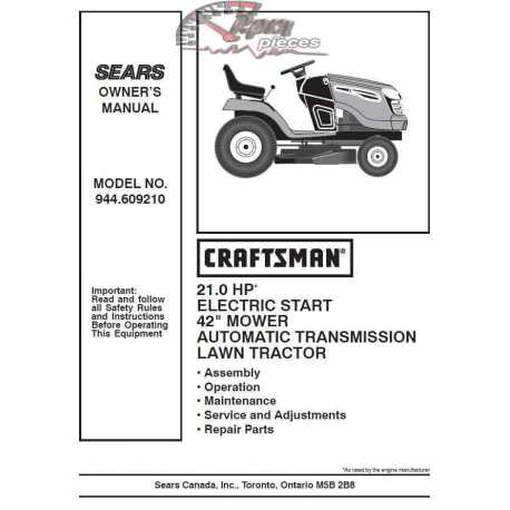 Manuel de pièces tracteur Craftsman 944.609210
