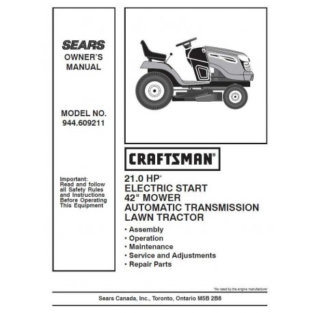 Craftsman Tractor Parts Manual 944.609211