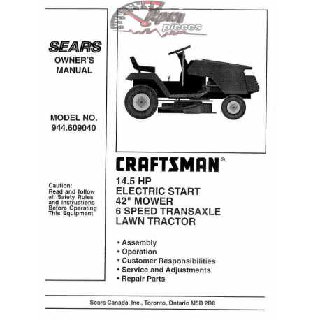 Manuel de pièces tracteur Craftsman 944.609040