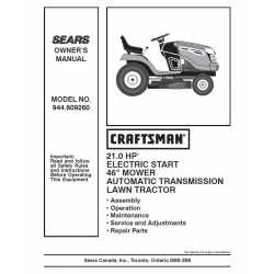 Manuel de pièces tracteur Craftsman 944.609260