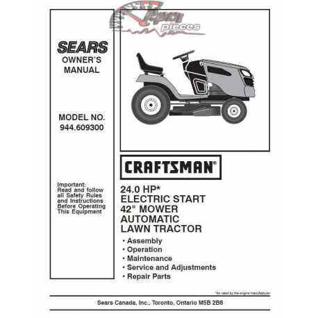 Craftsman Tractor Parts Manual 944.609300
