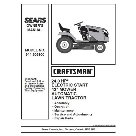 Craftsman Tractor Parts Manual 944.609300