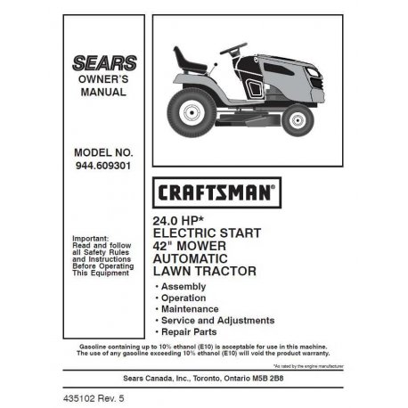 Craftsman Tractor Parts Manual 944.609301