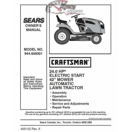 Manuel de pièces tracteur Craftsman 944.609301