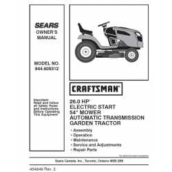 Manuel de pièces tracteur Craftsman 944.609312