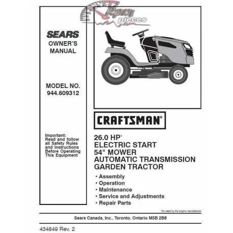 Craftsman Tractor Parts Manual 944.609312