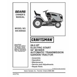 Manuel de pièces tracteur Craftsman 944.609322