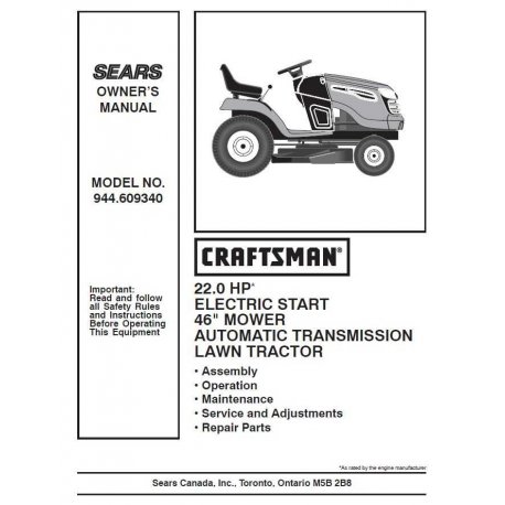 Manuel de pièces tracteur Craftsman 944.609340