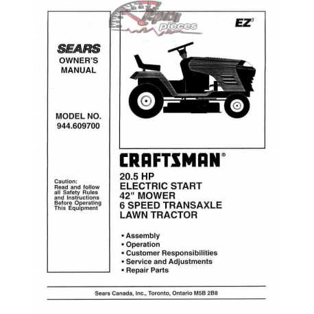 Manuel de pièces tracteur Craftsman 944.609700