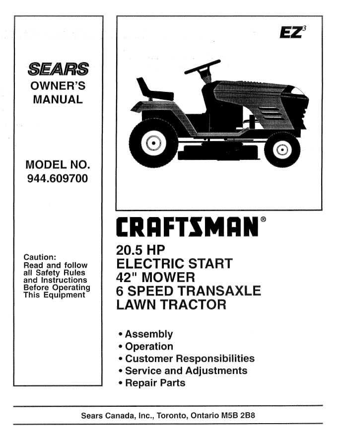 Craftsman Tractor Parts Manual 944 609700