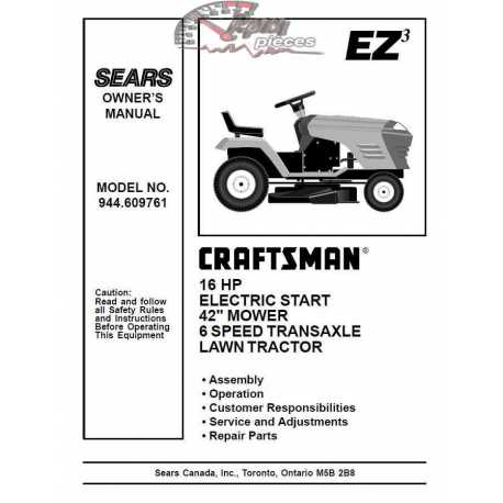 Manuel de pièces tracteur Craftsman 944.609761