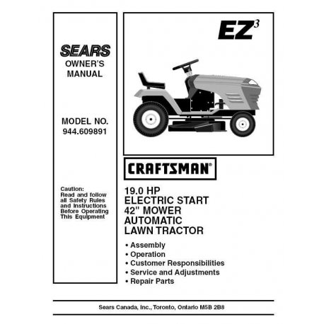 Manuel de pièces tracteur Craftsman 944.609891