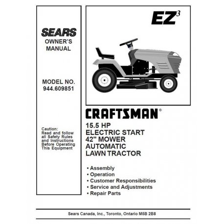 Craftsman Tractor Parts Manual 944.609851