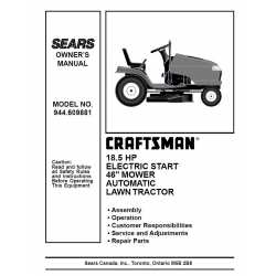 Manuel de pièces tracteur Craftsman 944.609881