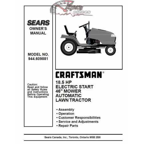 Craftsman Tractor Parts Manual 944.609881