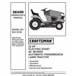 Manuel de pièces tracteur Craftsman 944.10104