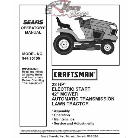 Craftsman Tractor Parts Manual 944.10106