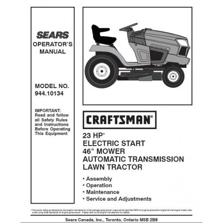 Craftsman Tractor Parts Manual 944.10134