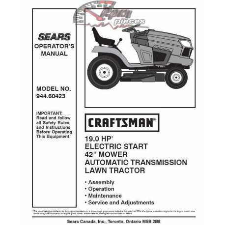 Craftsman Tractor Parts Manual 944.60423