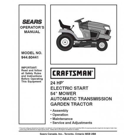 Craftsman Tractor Parts Manual 944.60441