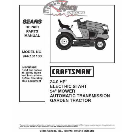 Craftsman Tractor Parts Manual 944.101100
