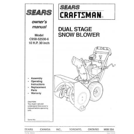 Craftsman snowblower Parts Manual C950-52530-6