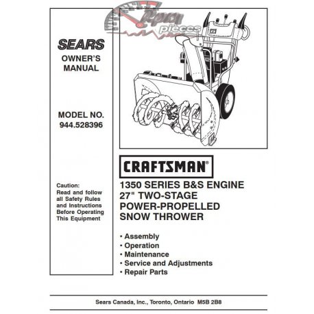 Craftsman snowblower Parts Manual 944.528396