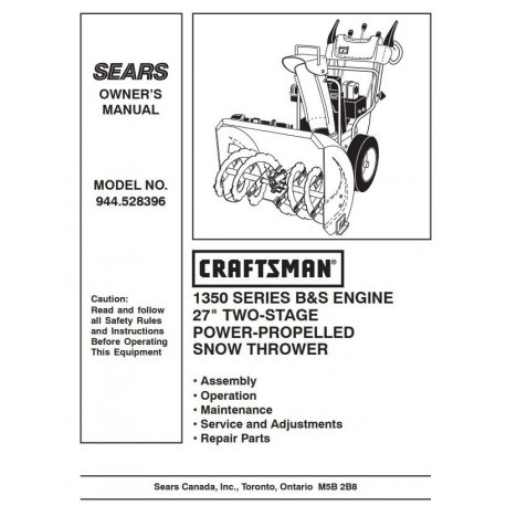 Craftsman snowblower Parts Manual 944.528396